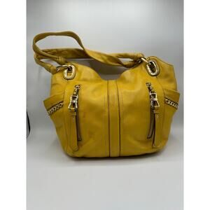 B.Makowsky Alice Mustard Yellow Leather Shoulder Bag Hobo Tote GUC